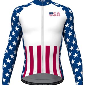 Lo.gas USA Cycling Jersey Men Long Sleeve Bike Biking Shirts American Flag Road Bicycle Clothing Full Zip with Pockets