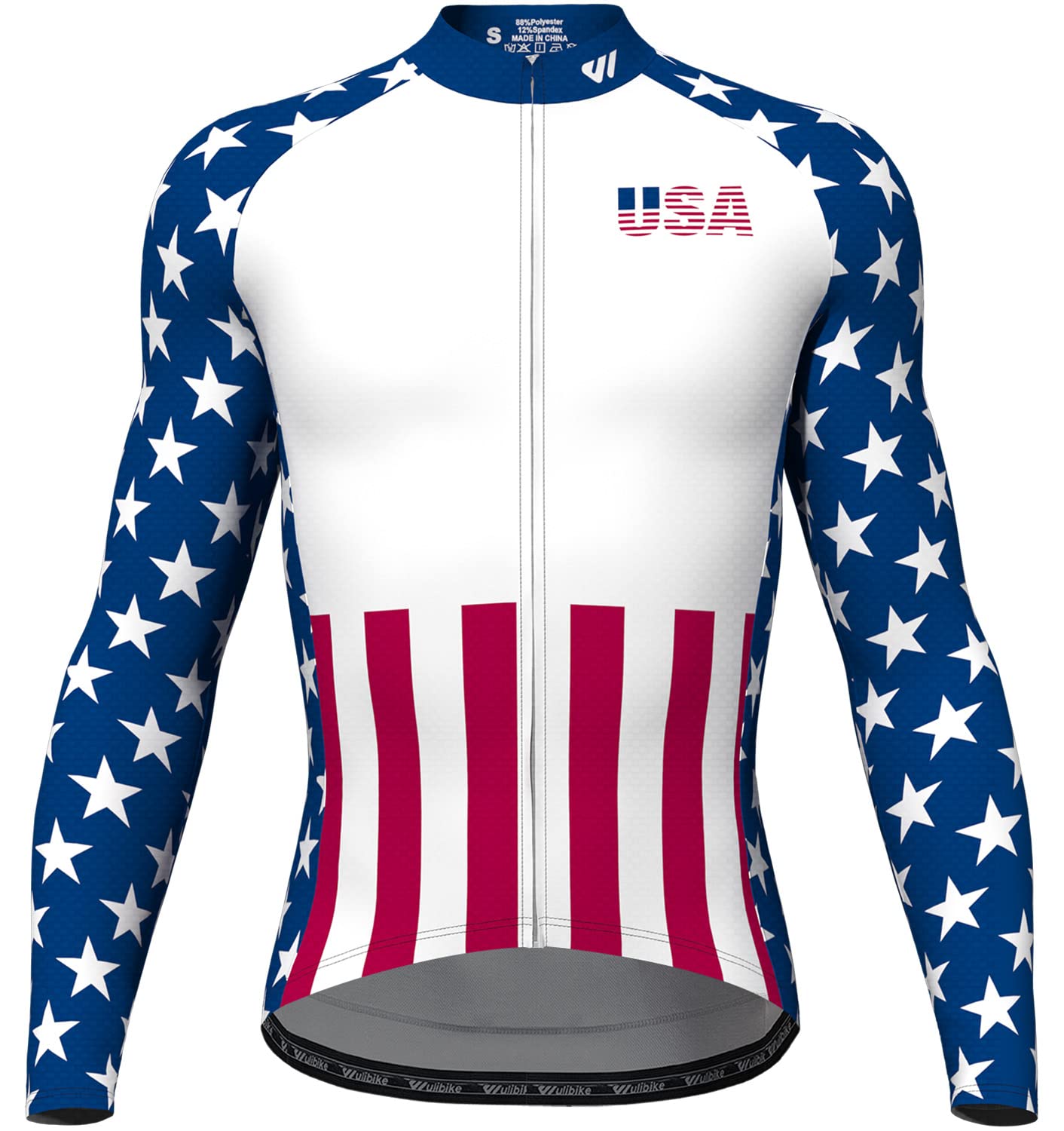 Lo.gas USA Cycling Jersey Men Long Sleeve Bike Biking Shirts American Flag Road Bicycle Clothing Full Zip with Pockets