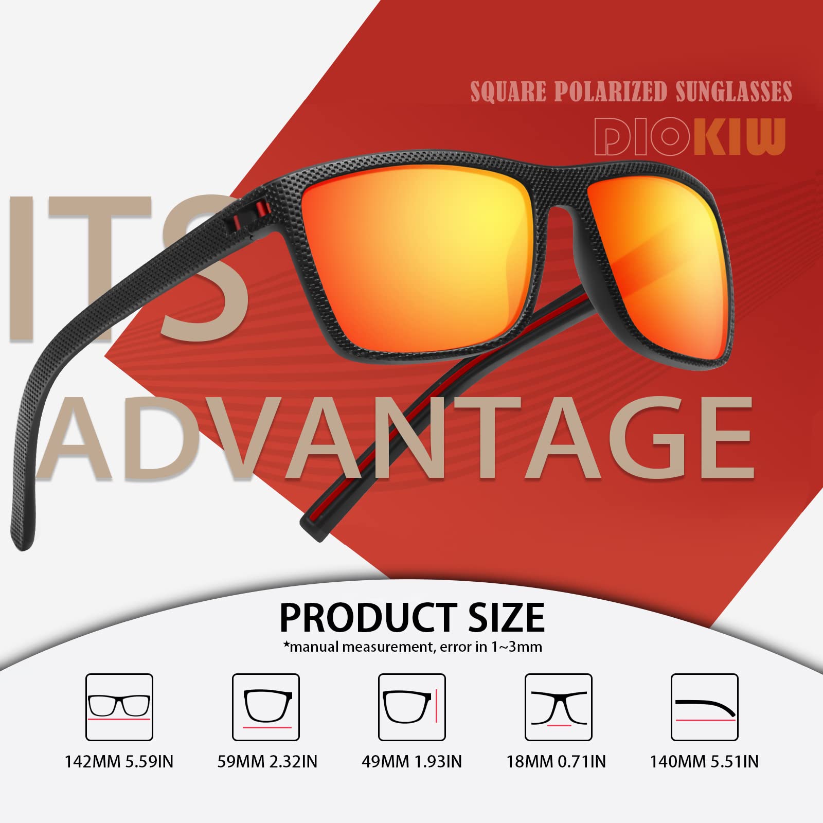 Square Polarized Sunglasses for Men Vintage Style Driving Travel Sun Glasses Lightweight Frame UV Protection Goggles