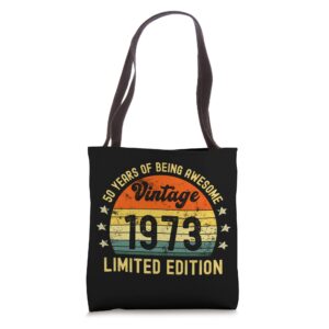 50th birthday gifts for 50 year old men women vintage 1973 tote bag