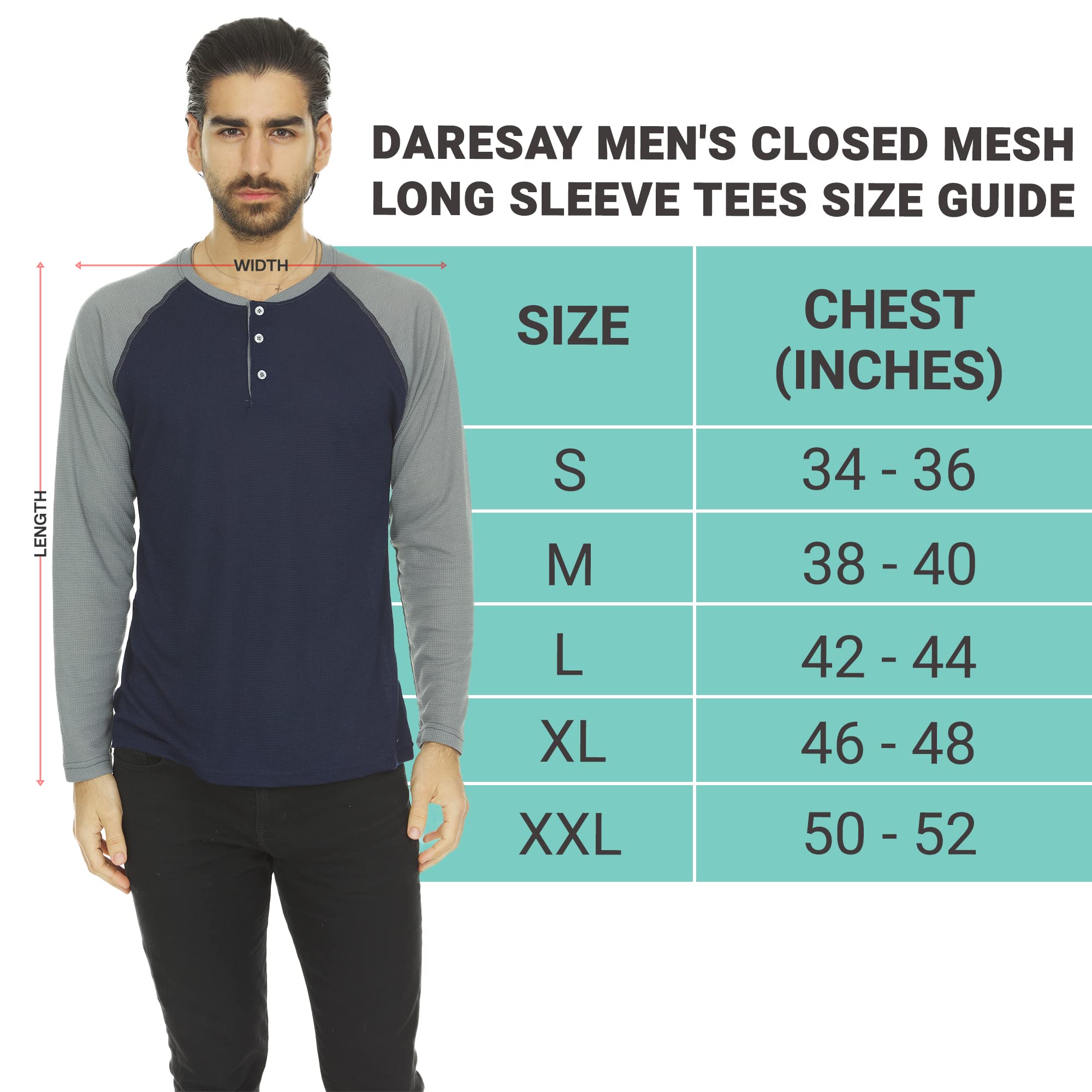 DARESAY 3 Pack: Thermal Long Sleeve Tee Shirt for Men- Henley & Crew Long Sleeve Shirts for Men – Mens long sleeve T Shirts