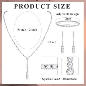 THUNARAZ Sparkled Jewelry Set for Women Silver Rhinestone Necklace Teardrop Dangle Earrings Bracelet for Bride Bridesmaid Crystal Bridal Prom Costume Jewelry Accessories for Wedding Party