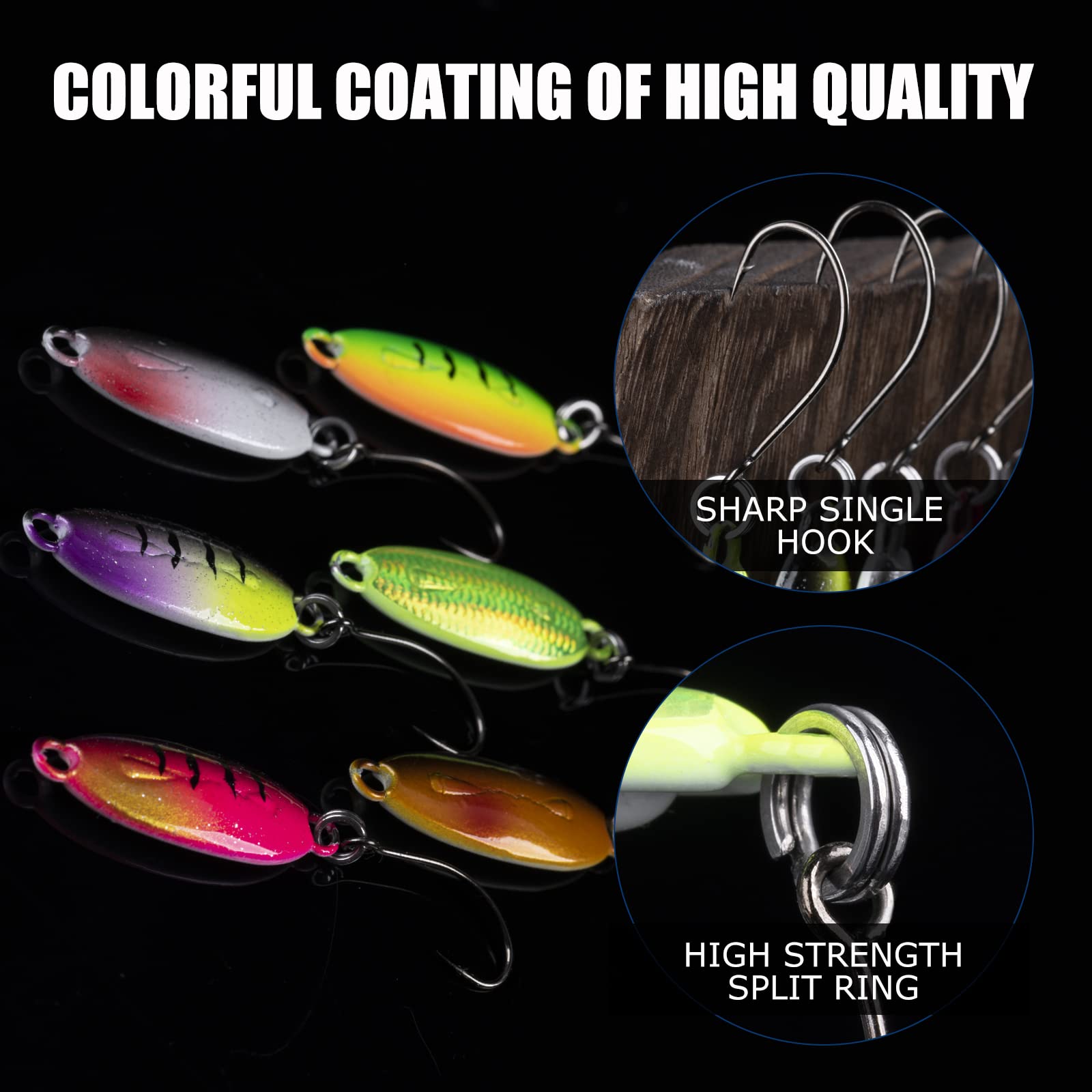 Goture Fishing Spoons Lures,Metal Spoon Trout Lures,Mini Fishing Jigs, Long Distance Casting Fishing Lures for Trout Bass Crappie Pike Saltwater Freshwater, Jigging Spoons with Fishing Tackle Box