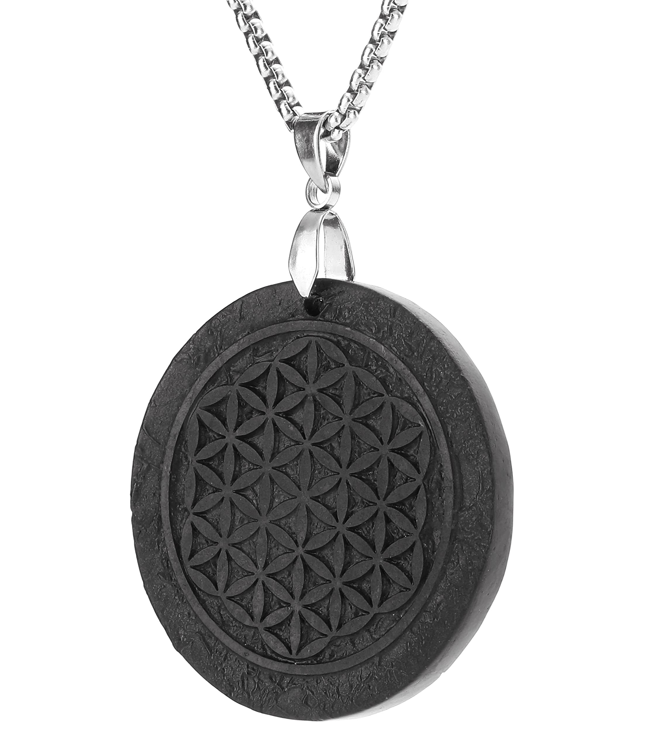 SZFMSWE Shungite necklace flower of life shungite stone pendant necklace