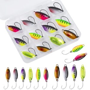 goture fishing spoons lures,metal spoon trout lures,mini fishing jigs, long distance casting fishing lures for trout bass crappie pike saltwater freshwater, jigging spoons with fishing tackle box