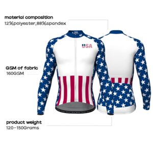 Lo.gas USA Cycling Jersey Men Long Sleeve Bike Biking Shirts American Flag Road Bicycle Clothing Full Zip with Pockets