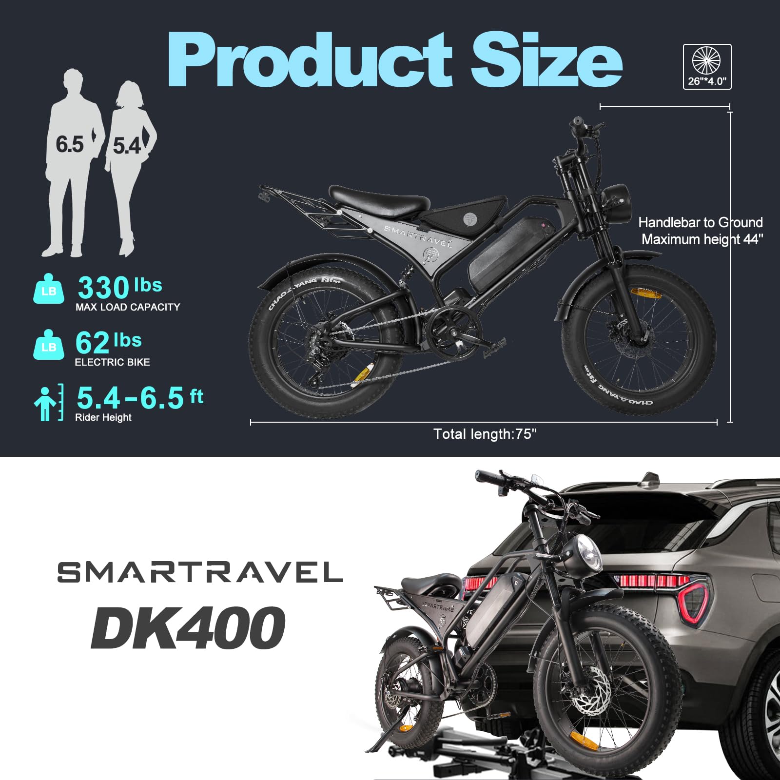 SMARTRAVEL DK400 Electric Bike for Adults,Ebike with 1000W Motor, 48V/15Ah and Up to 28+MPH,Simano7 Speed (Upgrade Front Turn Signal+Rear Rack)…