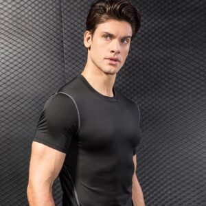 Hotfiary Men's Compression Shirts Quick Dry Athletic T-Shirts Compression Base Layer Tops for Sports Running (1 or 2pcs)