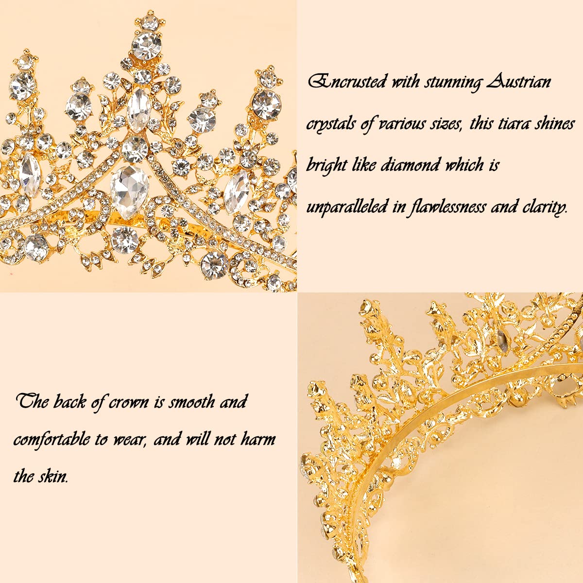 TOBATOBA Gold Crown for Women Gold Tiara Birthday Queen Crown Wedding Tiara for Women Crystal Tiaras and Crowns Royal Princess Quinceanera Headpieces for Prom Pageant Bride Halloween Cosplay