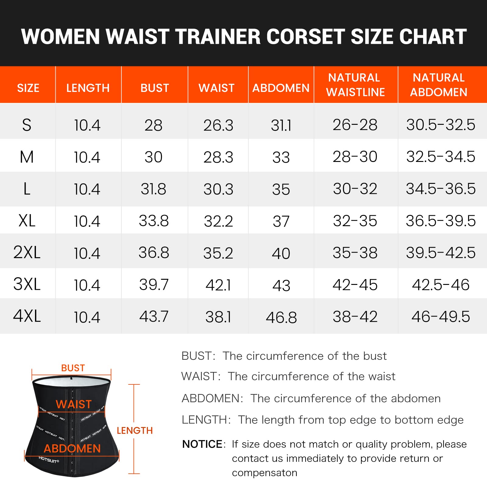 HOTSUIT Waist Trainer for Women Cincher Back Support Sauna Wraps Corset Shapewear Sauna Suit,Black,XL