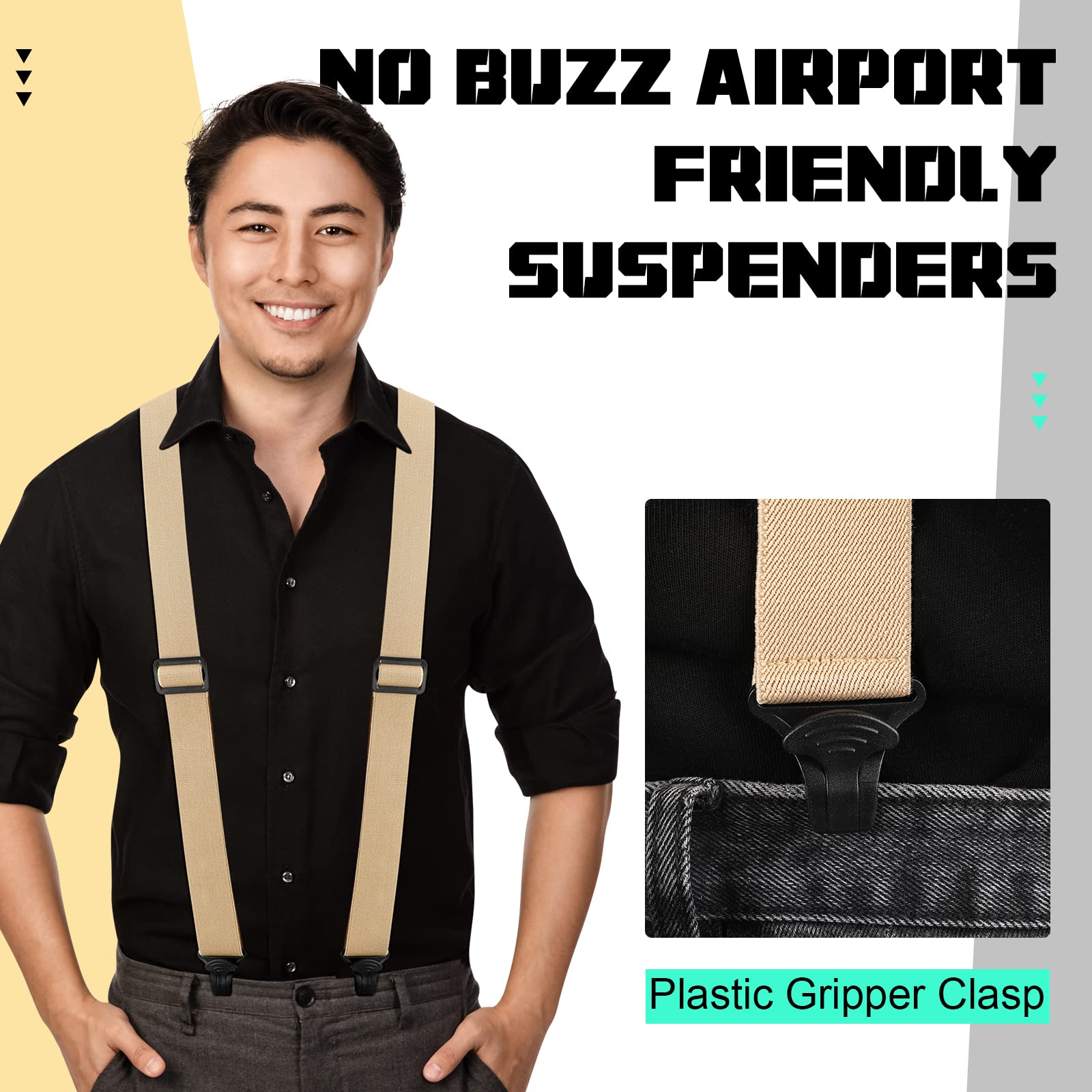 Janmercy 2 Pcs Suspenders for Men Under Clothing Hidden Airport Friendly Suspenders with Plastic Clip(Black, Khaki)