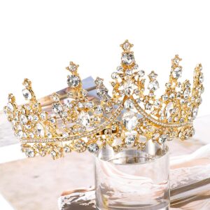 TOBATOBA Gold Crown for Women Gold Tiara Birthday Queen Crown Wedding Tiara for Women Crystal Tiaras and Crowns Royal Princess Quinceanera Headpieces for Prom Pageant Bride Halloween Cosplay