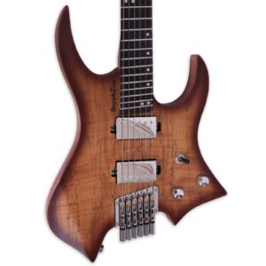 boya&ziqi headless electric guitar lizard-6,fanned frets, independently adjustable bridge,split coil control,5-piece maple/streaked ebony neck (natural burst spalted maple, right)