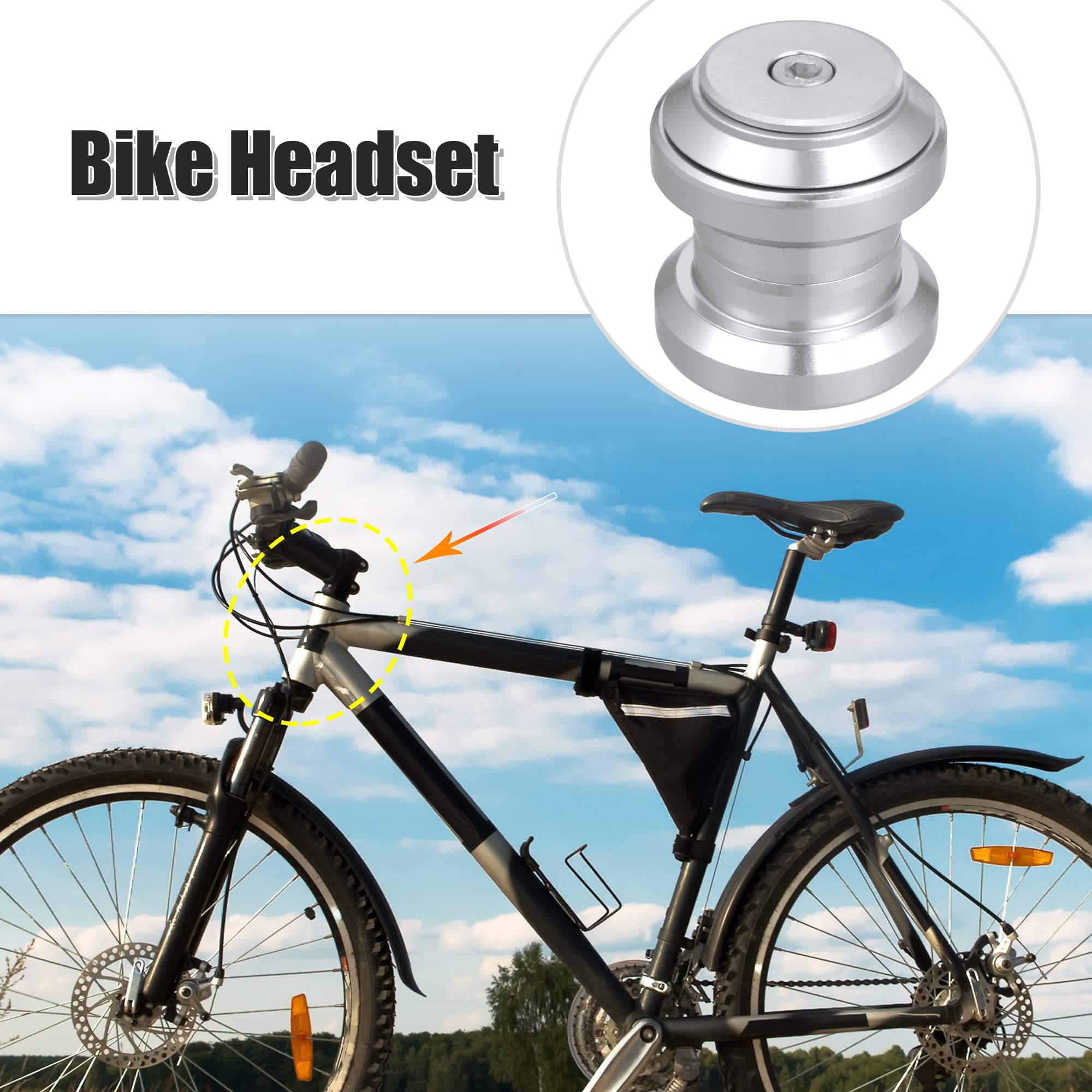 X AUTOHAUX 34mm 1-1/8" Threadless Bicycle Headset Combo Bike Threadless External Headset Sealed Cartridge Bearings MTB Road Headset with Top Cap Silver Tone