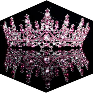 TOBATOBA Pink Crown Pink Tiara, Pink Crystal Tiaras and Crowns for Women, Wedding Tiara for Bride Princess Tiara, Royal Queen Crown Quinceanera Headpieces for Birthday Prom Pageant Halloween Cosplay