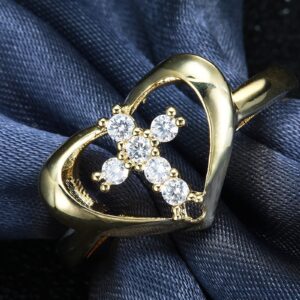 Skcess Her Engagement Ring, Women Gold Rings Hollow Out Heart Cross Size 8 Valentine's Day Ring Gift