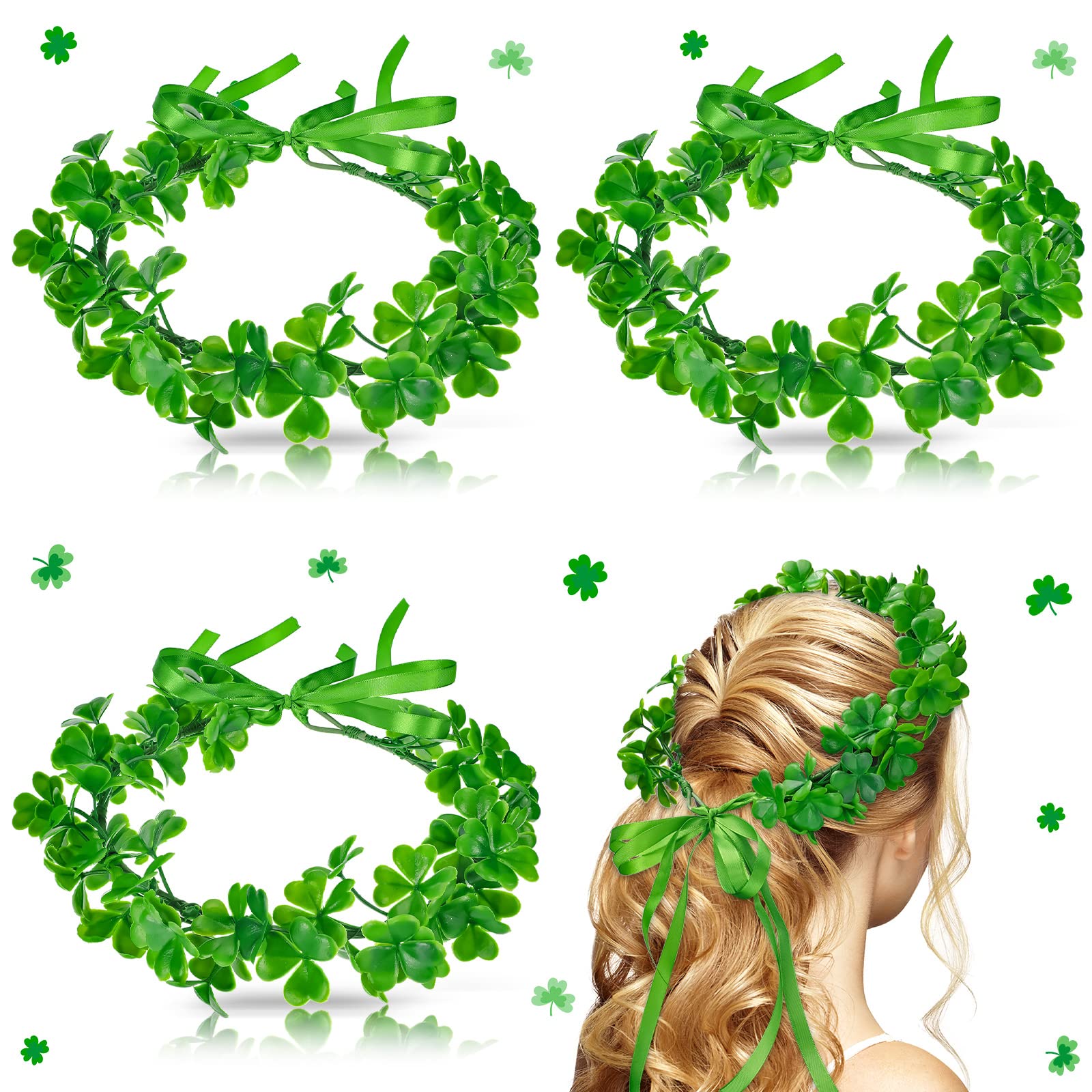 4 Pcs St Patrick's Day Headbands Irish Shamrock Crown Green Garland Clover Fairy Headpiece St. Patrick's Day Accessories for Women Girls Party Supplies