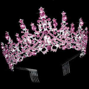 TOBATOBA Pink Crown Pink Tiara, Pink Crystal Tiaras and Crowns for Women, Wedding Tiara for Bride Princess Tiara, Royal Queen Crown Quinceanera Headpieces for Birthday Prom Pageant Halloween Cosplay