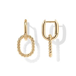 PAVOI 14K Gold Convertible Rope and Plain Link Earrings for Women | Paperclip Link Chain Earrings | Drop Dangle Earrings (Yellow Gold)