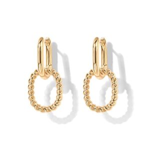 PAVOI 14K Gold Convertible Rope and Plain Link Earrings for Women | Paperclip Link Chain Earrings | Drop Dangle Earrings (Yellow Gold)