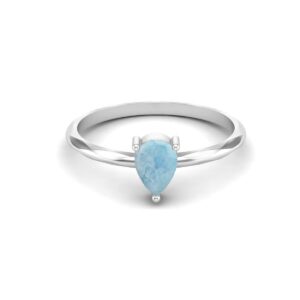 MOONEYE Natural Larimar 6x4mm Pear Shaped Solitaire Ring 925 Sterling Silver Women Wedding Anniversary Ring (Sterling Silver, 10)