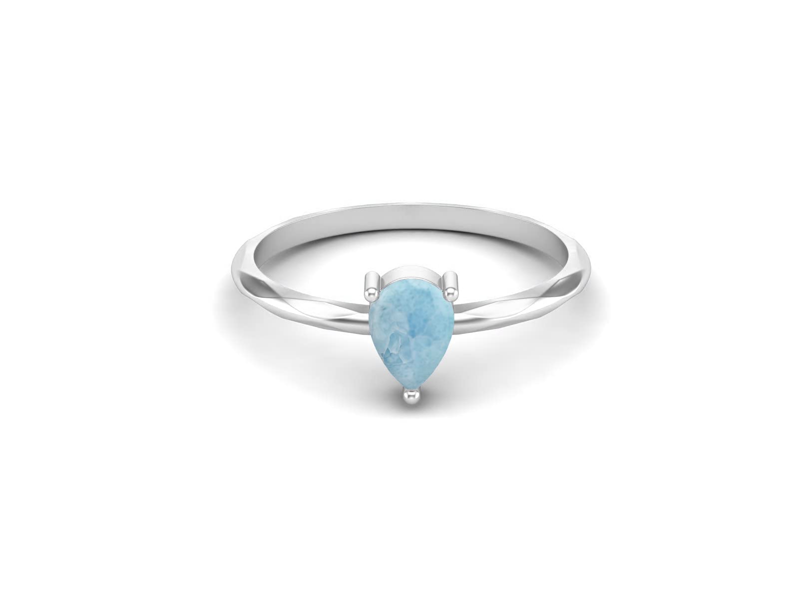 MOONEYE Natural Larimar 6x4mm Pear Shaped Solitaire Ring 925 Sterling Silver Women Wedding Anniversary Ring (Sterling Silver, 10)