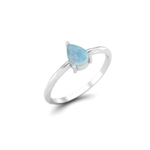 MOONEYE Natural Larimar 6x4mm Pear Shaped Solitaire Ring 925 Sterling Silver Women Wedding Anniversary Ring (Sterling Silver, 10)