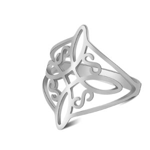 unift witches knot ring for women stainless steel celtic quaternary wiccan geometric style witches knot ring witchcraft amulet jewelry gift (10, sliver)