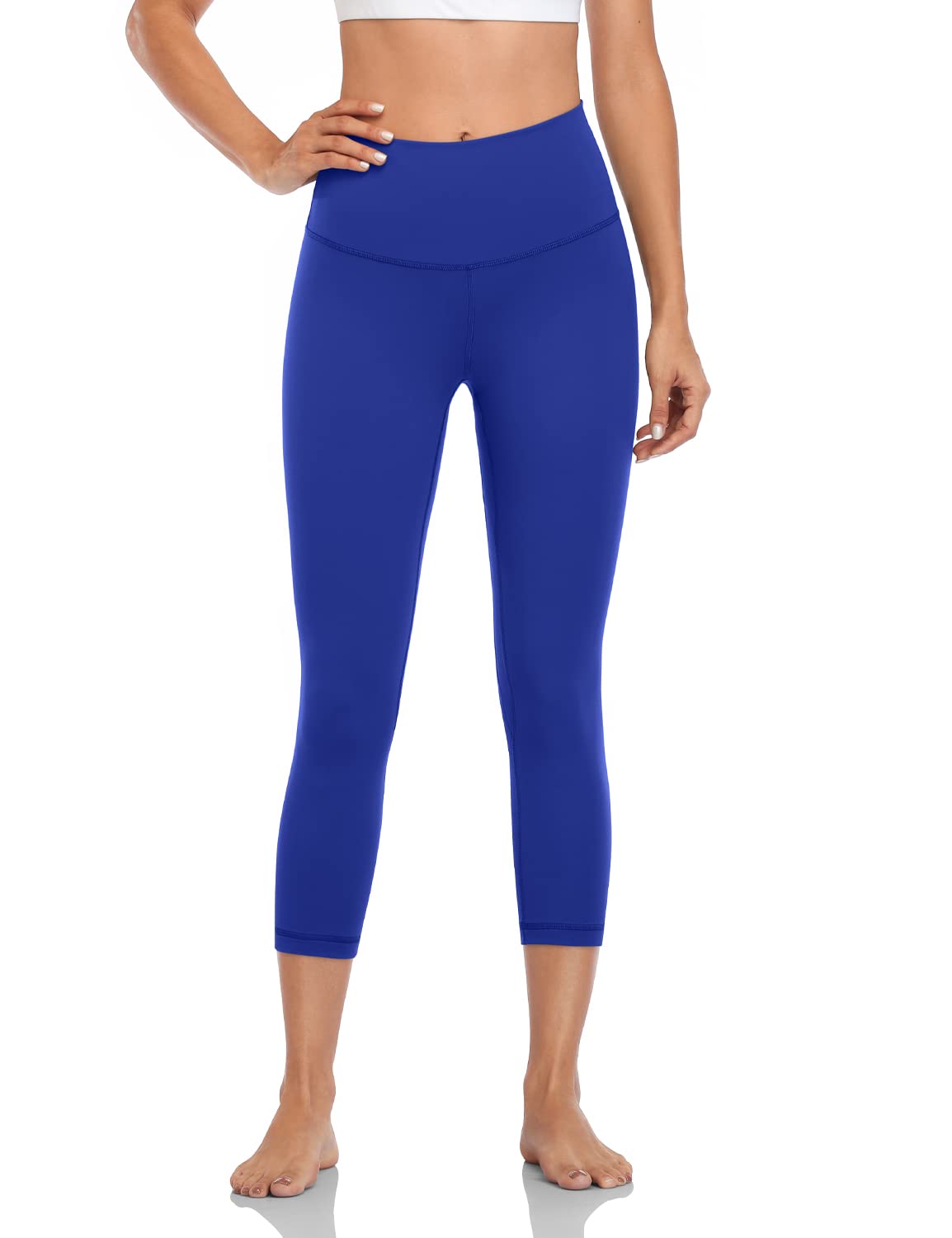 HeyNuts High Waisted Yoga Capris Leggings for Women, Buttery Soft Workout Cropped Pants Compression 3/4 Leggings 21'' Sapphire Blue S(4/6)