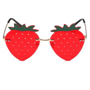 JOVAKIT Strawberry Shaped Sunglasses for Women Men Vintage New Rimless Sun Glasses Retro Rave Party Halloween Eyeglasses (Gold/Red)