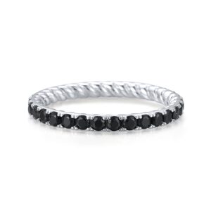 Santuzza 925 Sterling Silver Black Spinel Stackable Ring Engagement Wedding Eternity Stacking Ring for Women (9)