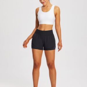 BALEAF Women's Workout Running Shorts 2 in 1 Spandex High Waisted 3" Athletic Shorts with Liner Pockets Black XS