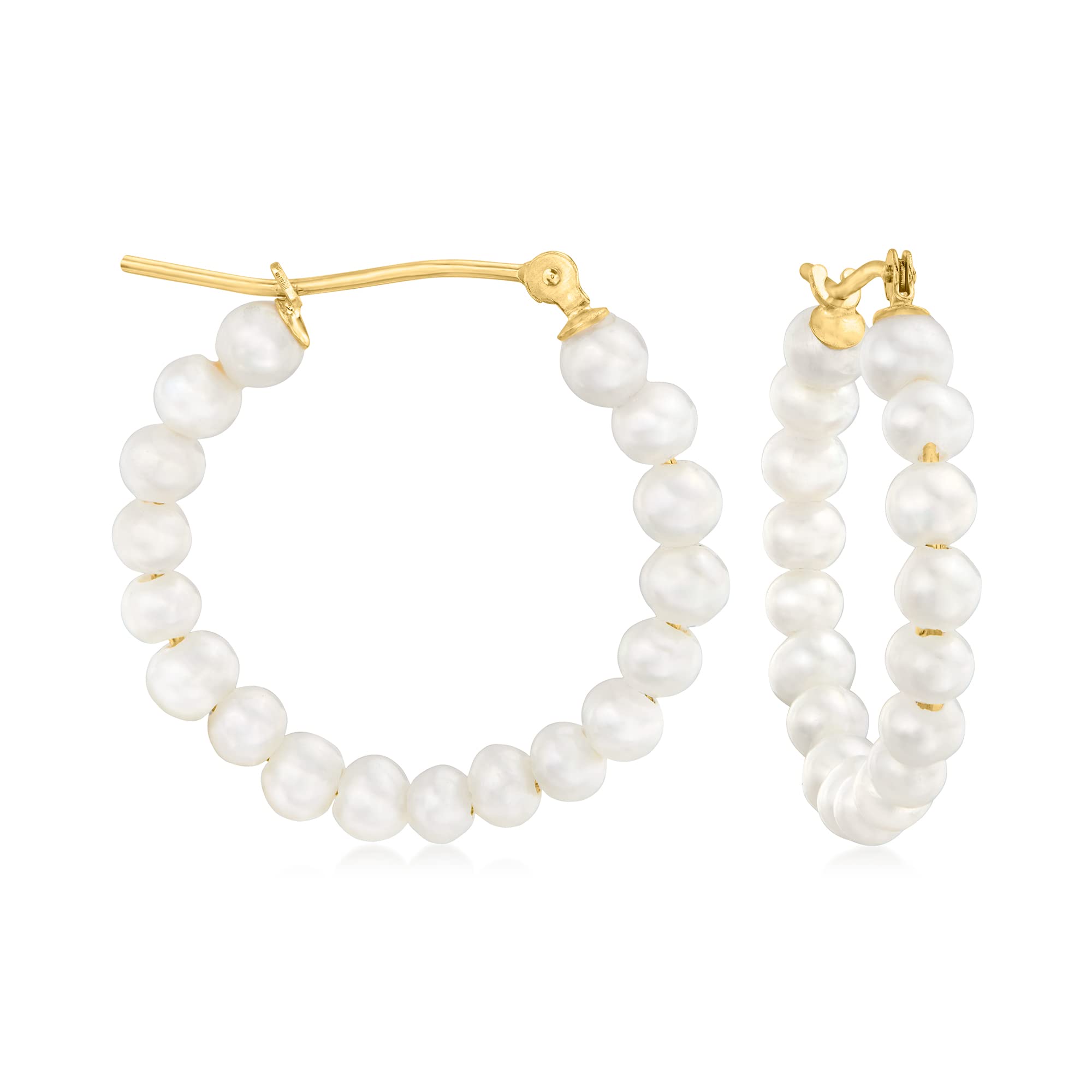 Canaria 3-3.5mm Cultured Pearl Hoop Earrings in 10kt Yellow Gold