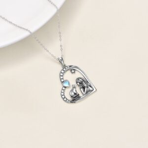 YAFEINI Cat Heart Necklace Sterling Silver Animal Necklace Jewelry Gifts for Women