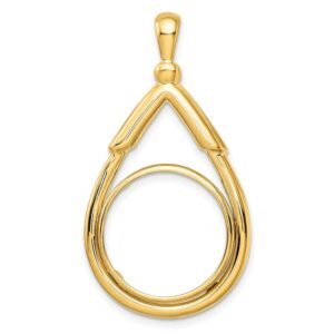 Roy Rose Jewelry Wideband Distinguished 14K Yellow Gold Coin Bezel Pendant Mounting - 16.5mm-22mm Coin Size - Polished Layered Top Tear Drop Prong