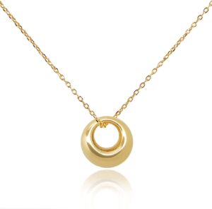 little ashley jewelry 925 sterling silver 18k gold plated simple circle pendent necklace, sterling silver pendant necklace for women teen girls jewelry gifts adjustable 16-18 inches link chain (gold)