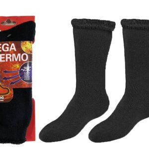 Petal Cliff 2 Pairs, Men's Heated Sox Socks Thick Thermal Socks Keeps Feet Warmer Longer 2.3 TOG heat rating.Size: 10-15. (Black)