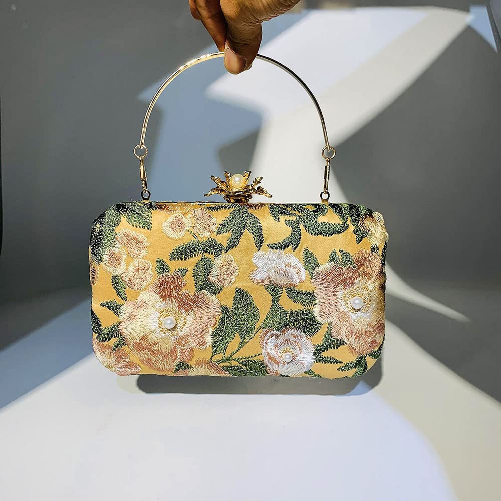 Colorful Embroidery Floral Clutch Evening Bags for Women 7.8'' Wedding Party Prom Cocktail Party Handbag