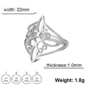 UNIFT Witches Knot Ring For Women Stainless Steel Celtic Quaternary Wiccan Geometric Style Witches Knot Ring Witchcraft Amulet Jewelry Gift (10, sliver)