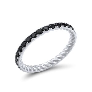 Santuzza 925 Sterling Silver Black Spinel Stackable Ring Engagement Wedding Eternity Stacking Ring for Women (9)