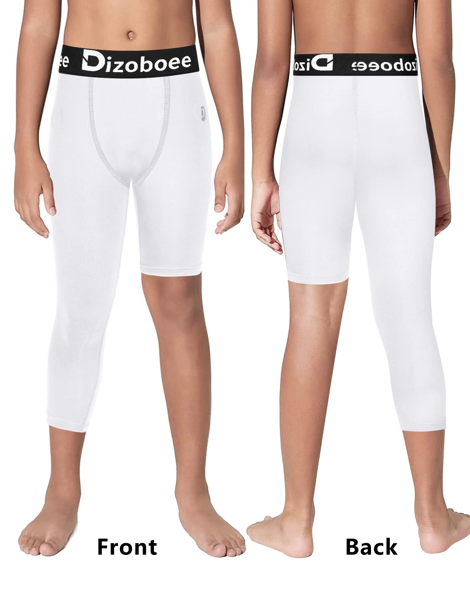 Dizoboee Youth Boys Compression Pants One Leg Short Leggings for Sports Kids Basketball Tights 2 Pack, White+Black (Left Short) XL