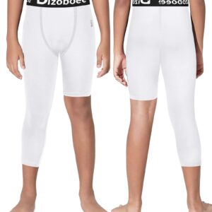 Dizoboee Youth Boys Compression Pants One Leg Short Leggings for Sports Kids Basketball Tights 2 Pack, White+Black (Left Short) S