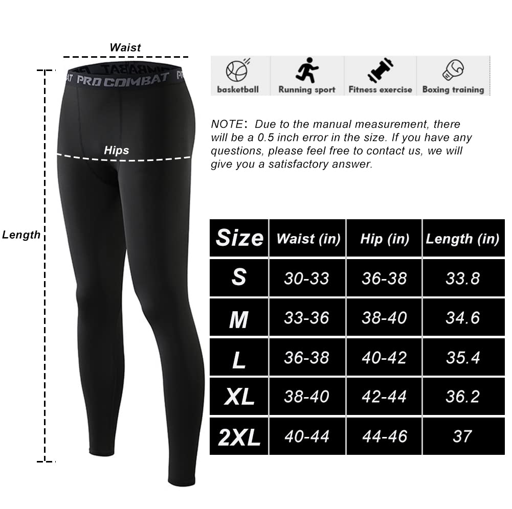 HYCOPROT Men's Compression Pants Athletic Tight, Leggings Base layer Bottoms for Running Workout Sports Yoga Basketball Black