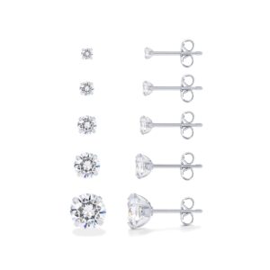 pavoi five pairs stainless steel stud earrings set for women | hypoallergenic 5 earrings pack | premium cubic zirconia studs