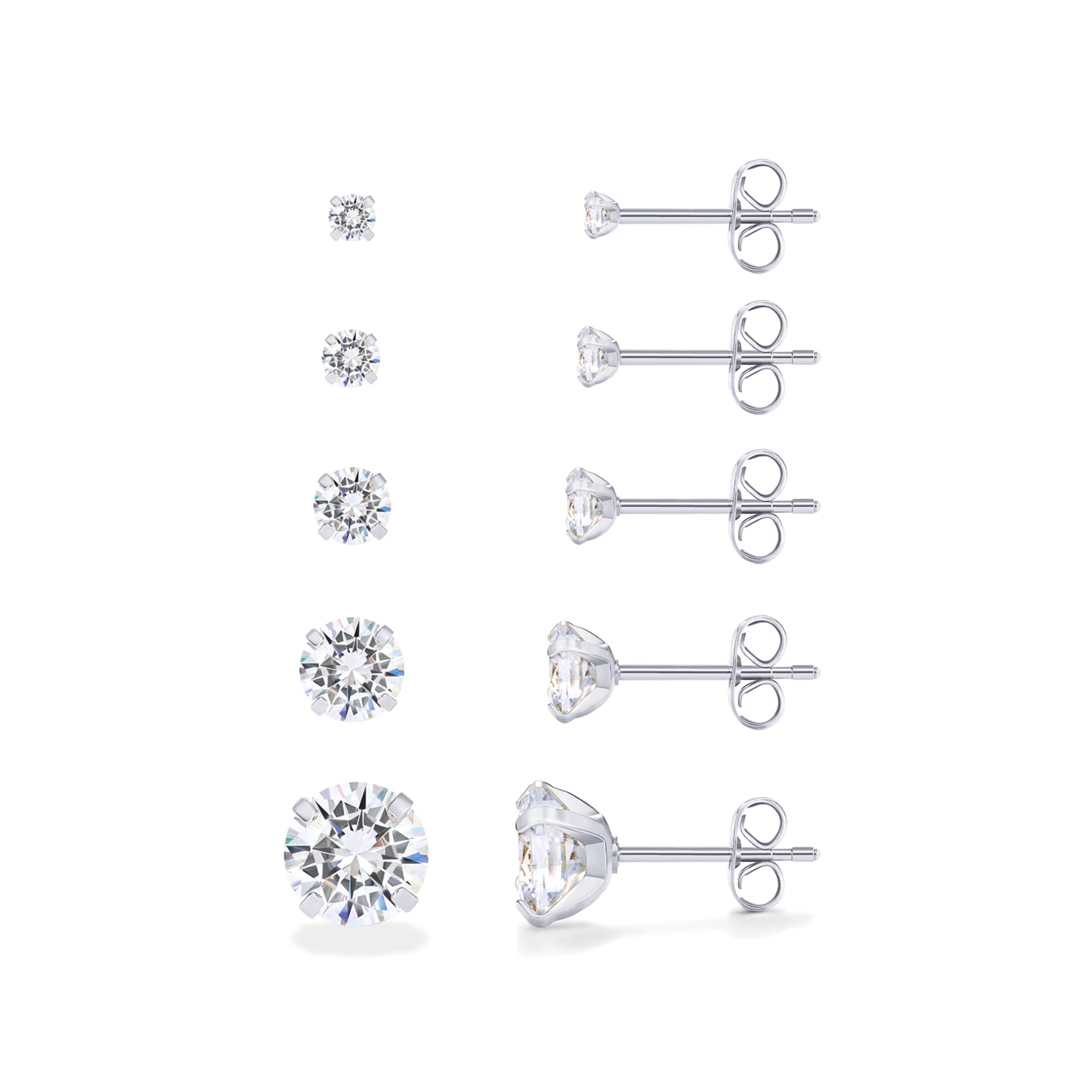 PAVOI Five Pairs Stainless Steel Stud Earrings Set for Women | Hypoallergenic 5 Earrings Pack | Premium Cubic Zirconia Studs