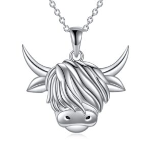 yafeini highland cow necklace sterling silver highland cow pendant necklace scottish jewelry for women gifts