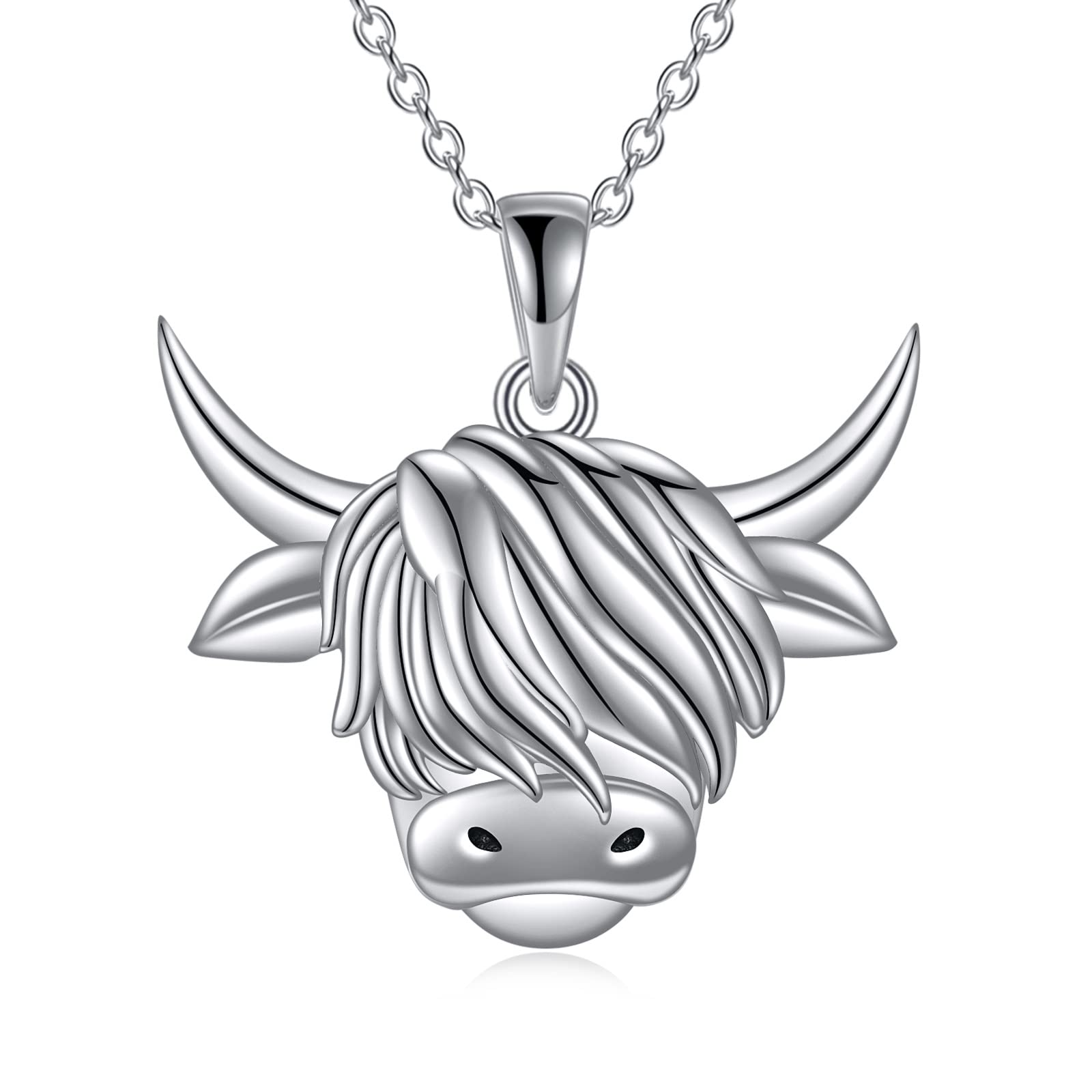 YAFEINI Highland Cow Necklace Sterling Silver Highland Cow Pendant Necklace Scottish Jewelry for Women Gifts