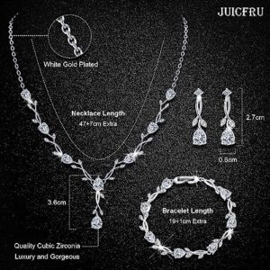 Wedding Jewelry Set for Bride Bridal Jewelry Set for Wedding Cubic Zirconia Necklace Earrings Bracelet Sets for Bride Silver Jewelry Set for Women Bridesmaid Jewelry Set for Wedding Costume Jewelry