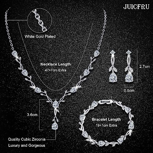 Wedding Jewelry Set for Bride Bridal Jewelry Set for Wedding Cubic Zirconia Necklace Earrings Bracelet Sets for Bride Silver Jewelry Set for Women Bridesmaid Jewelry Set for Wedding Costume Jewelry