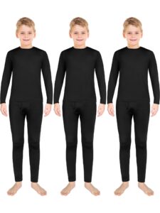 silkfly 3 set boys thermal underwear set base layer fleece lined long underwear for kids shirt and pants set for boys winter (black, medium)